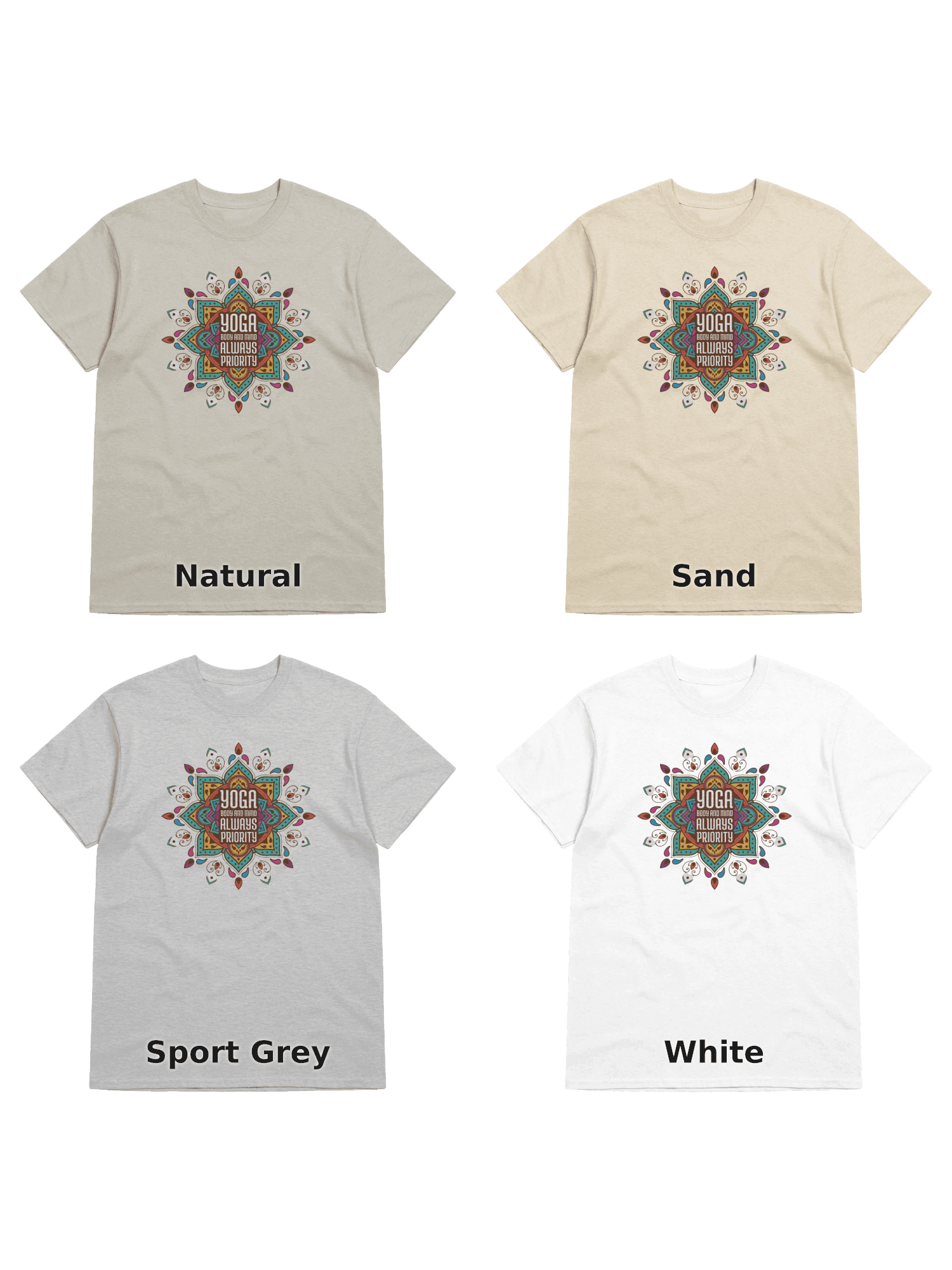 Variants for Yoga Mandala Tee: Natural, Sand, Sport Grey, White