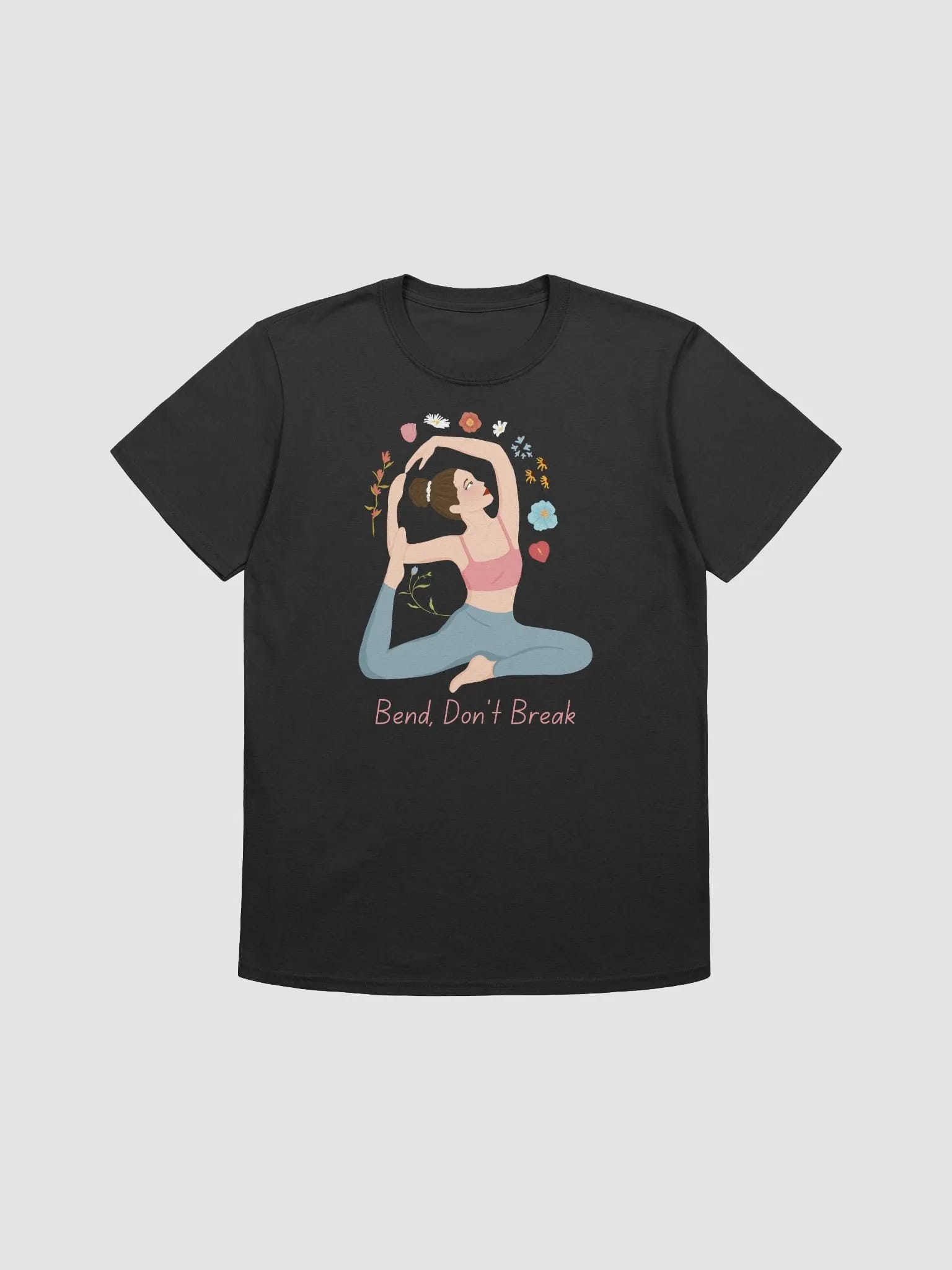 Bend, Don't Break Yoga Enthusiast Graphic Tee - Floral Accents image