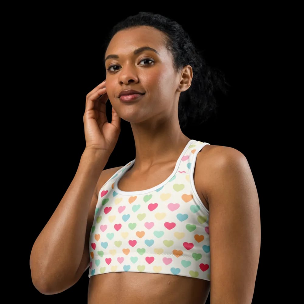 Colorful Heart Pattern Sports Bra image