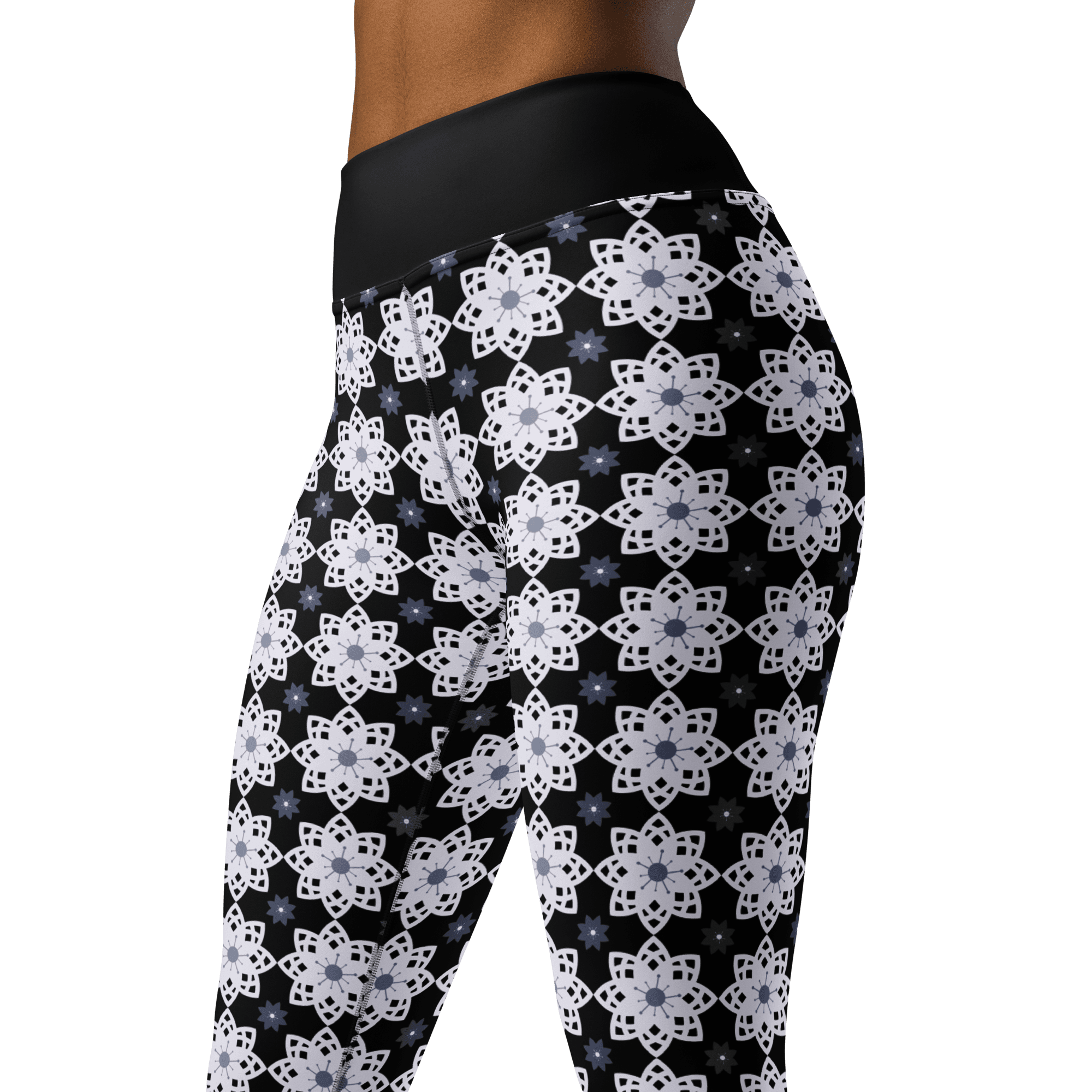 Elegant Floral Pattern High-Waisted Yoga Leggings image