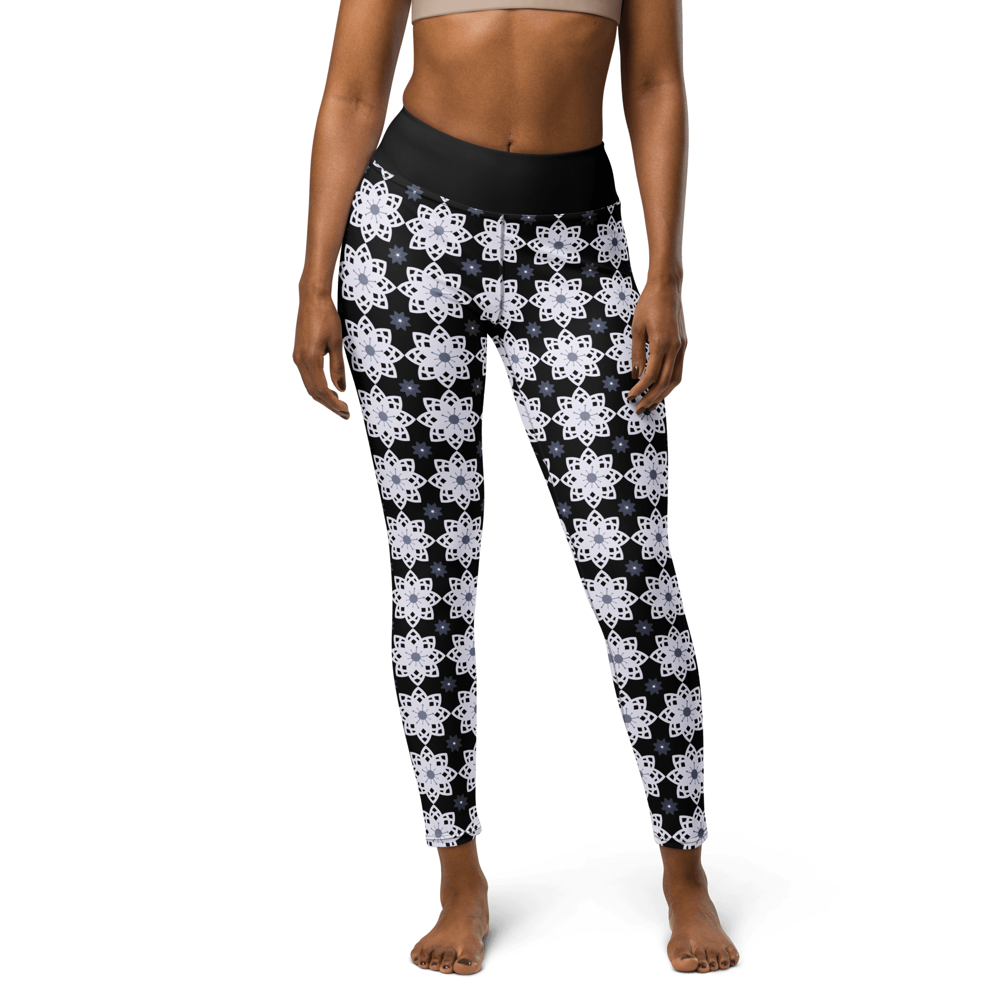 Elegant Floral Pattern High-Waisted Yoga Leggings image