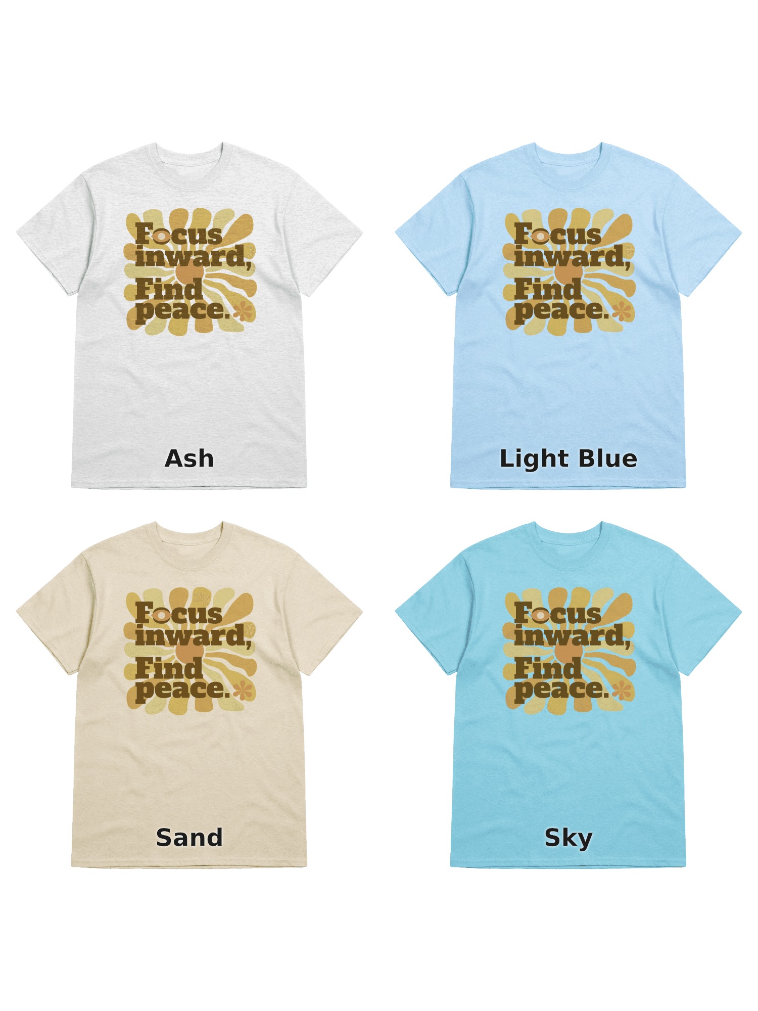 Variants for Inner Focus T-Shirt - Embrace Serenity: Ash, Light Blue, Sand, Sky