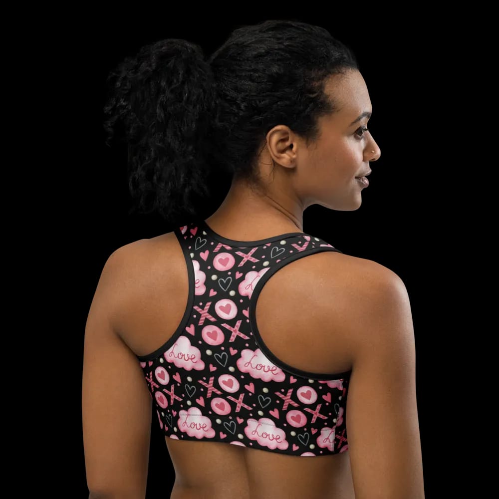 Love and Hearts Pattern Sports Bra image