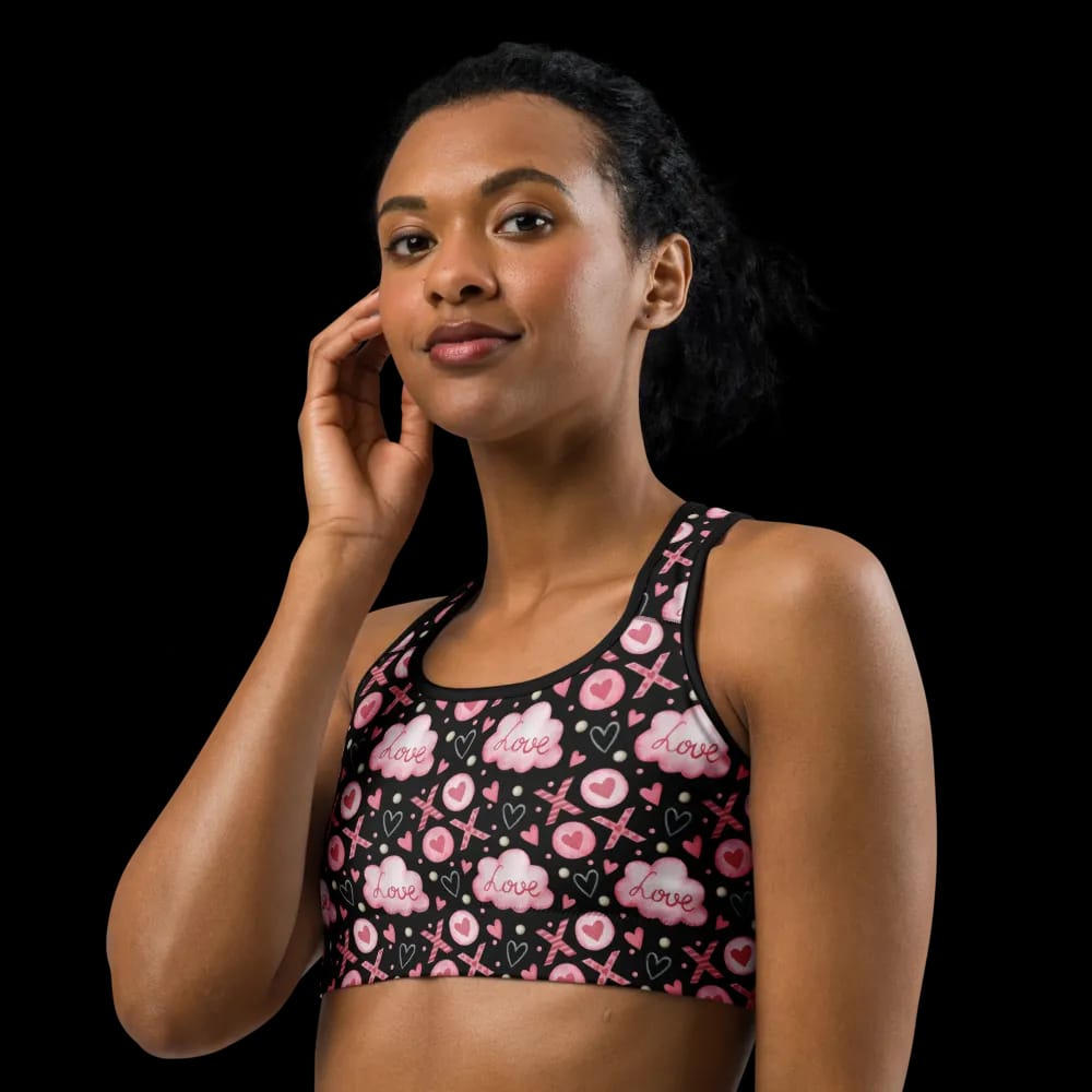 Love and Hearts Pattern Sports Bra image