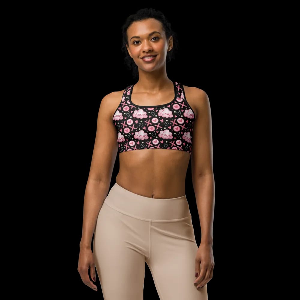 Love and Hearts Pattern Sports Bra image