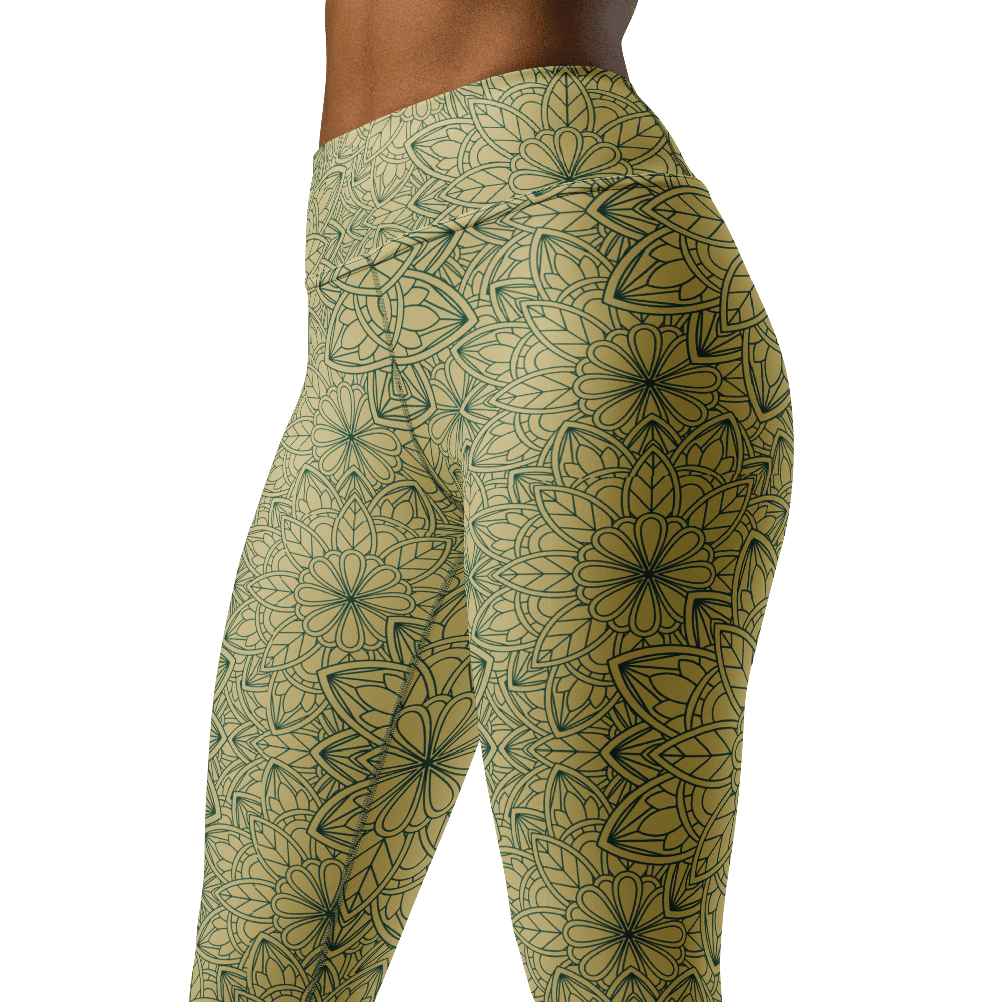 Mandala Bloom Leggings - Golden Leaf & Floral Pattern image