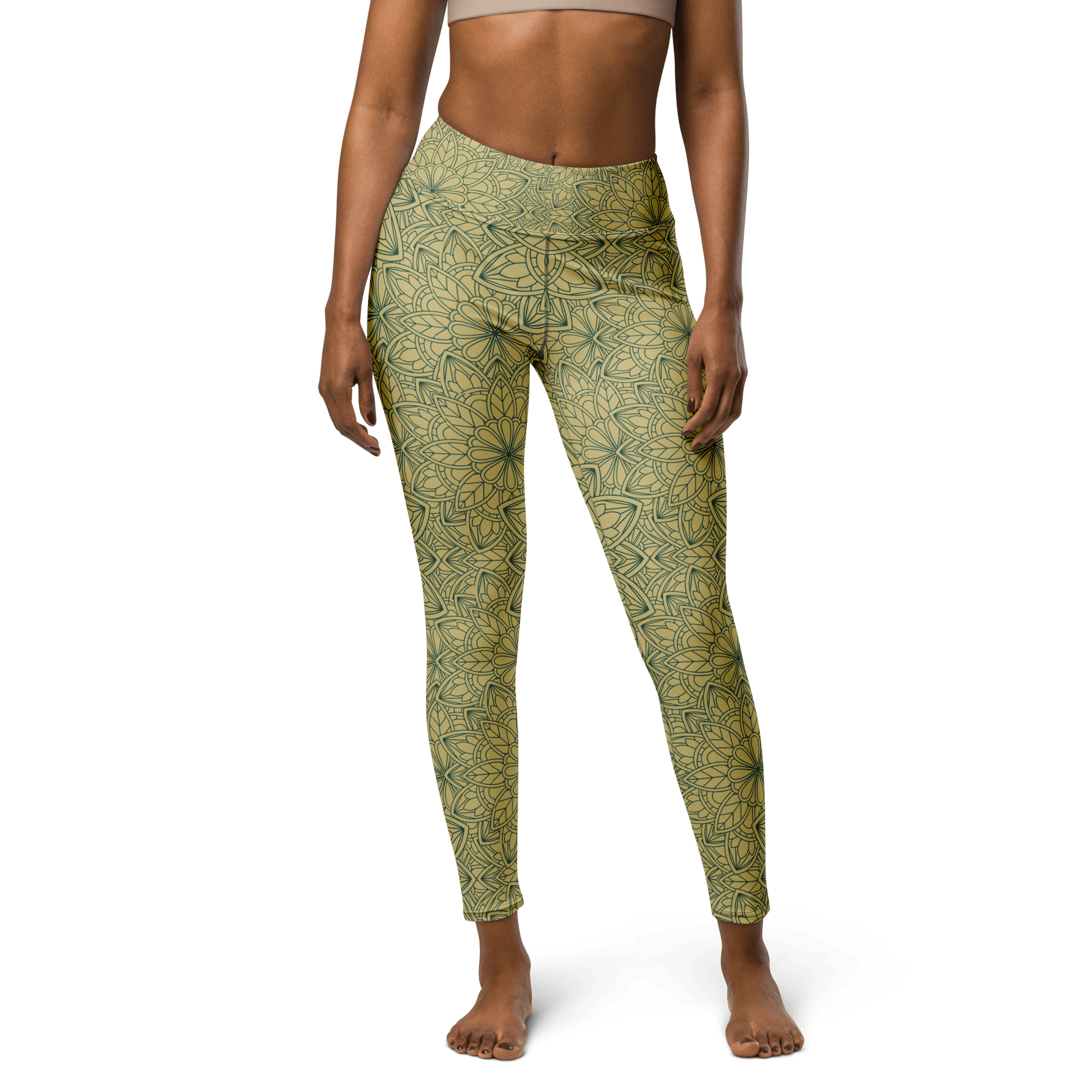Mandala Bloom Leggings - Golden Leaf & Floral Pattern image