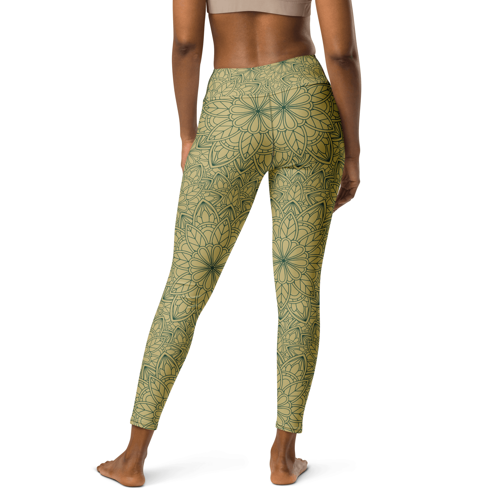 Mandala Bloom Leggings - Golden Leaf & Floral Pattern image