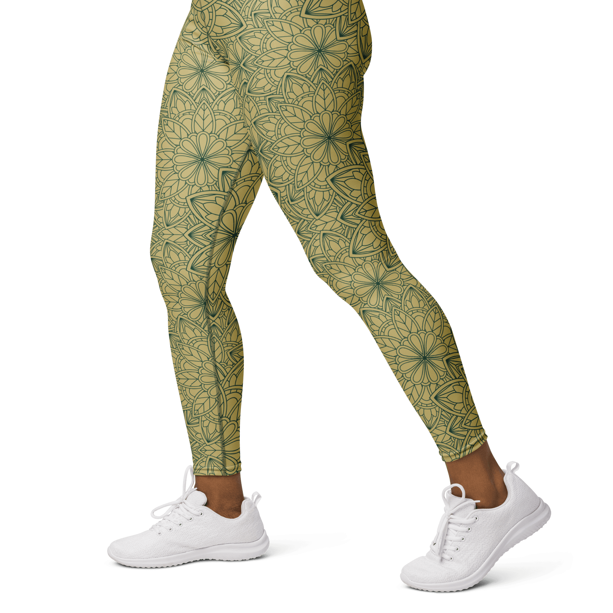 Mandala Bloom Leggings - Golden Leaf & Floral Pattern image