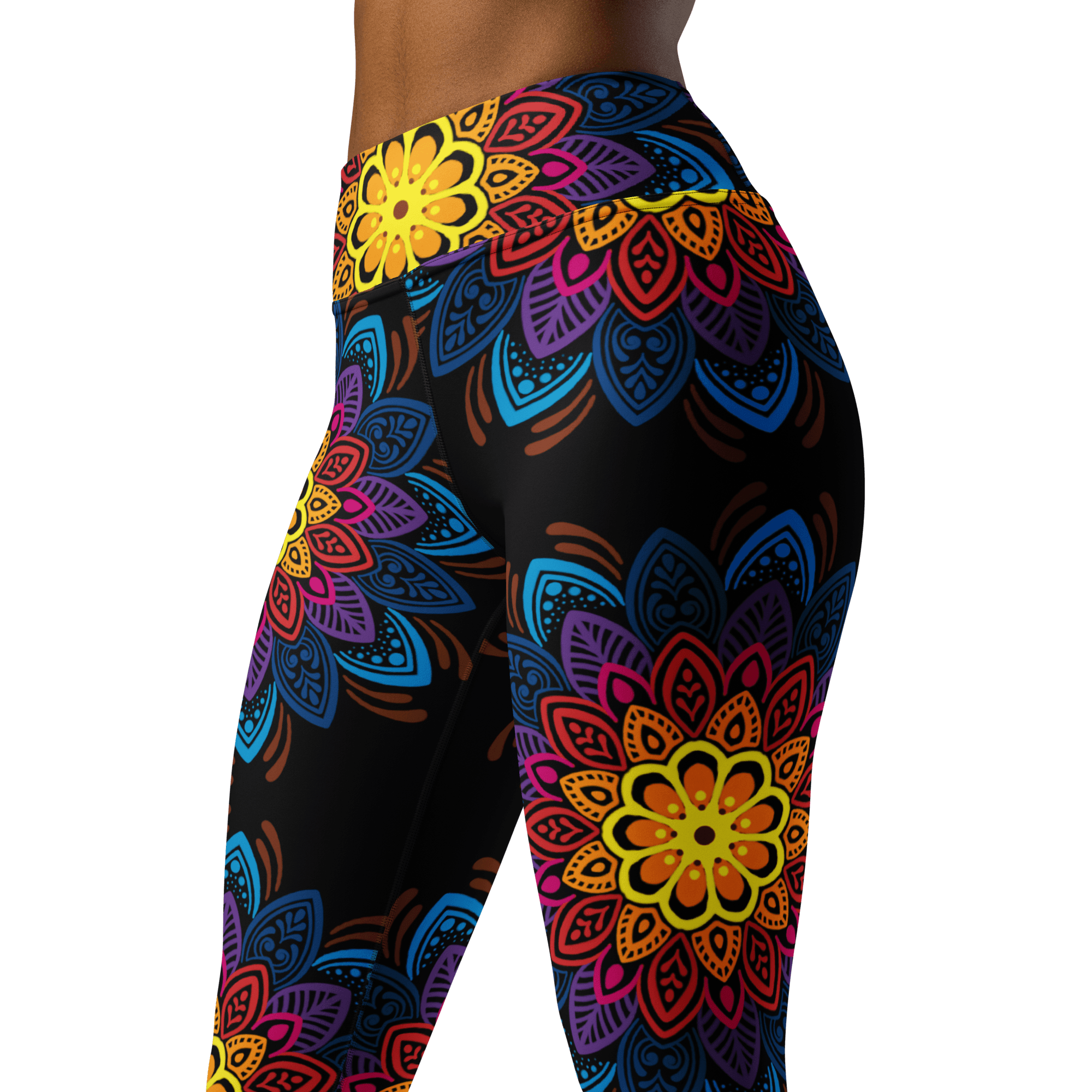 Mandala Burst High-Waist Yoga Leggings - Vibrant Floral Artistry image