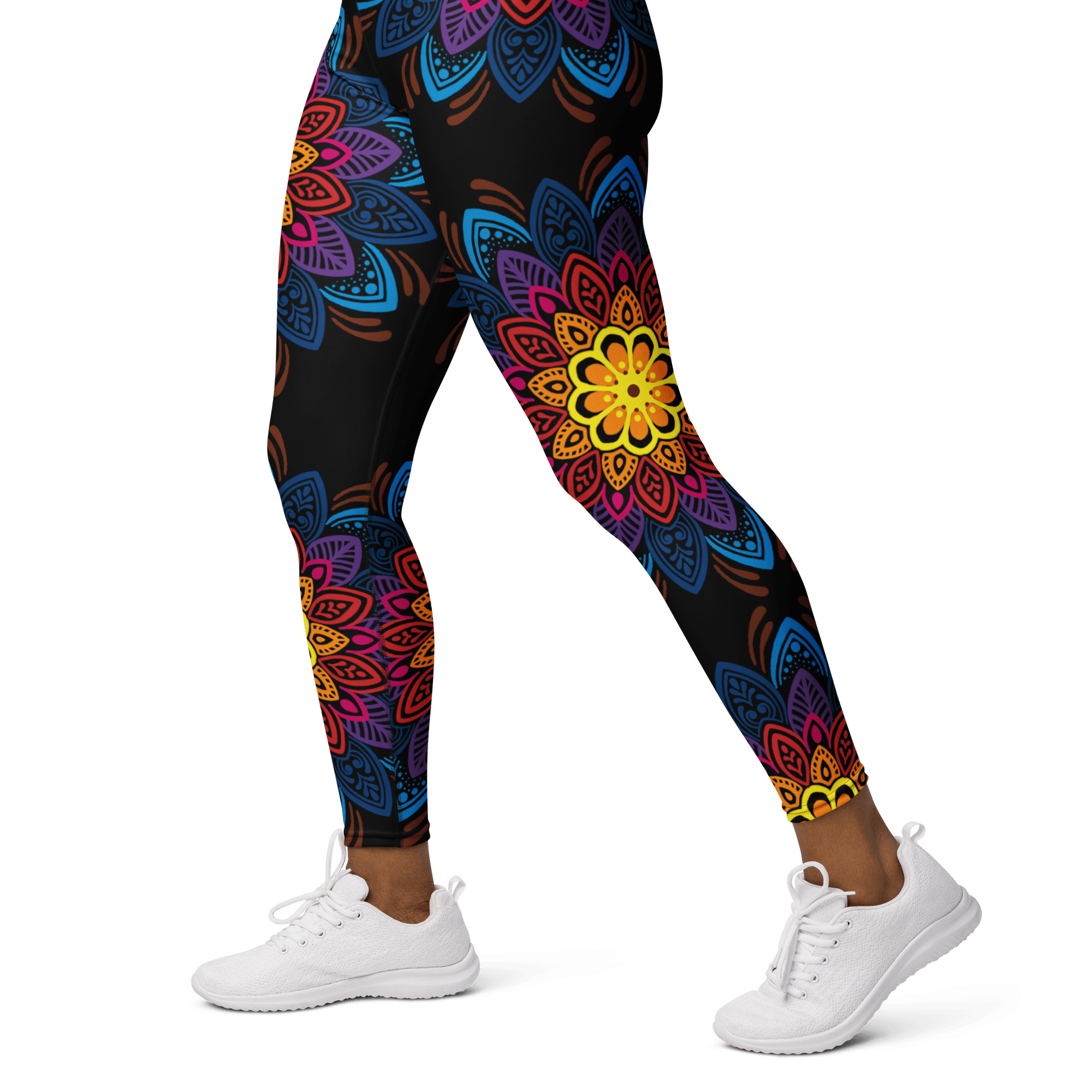 Mandala Burst High-Waist Yoga Leggings - Vibrant Floral Artistry image