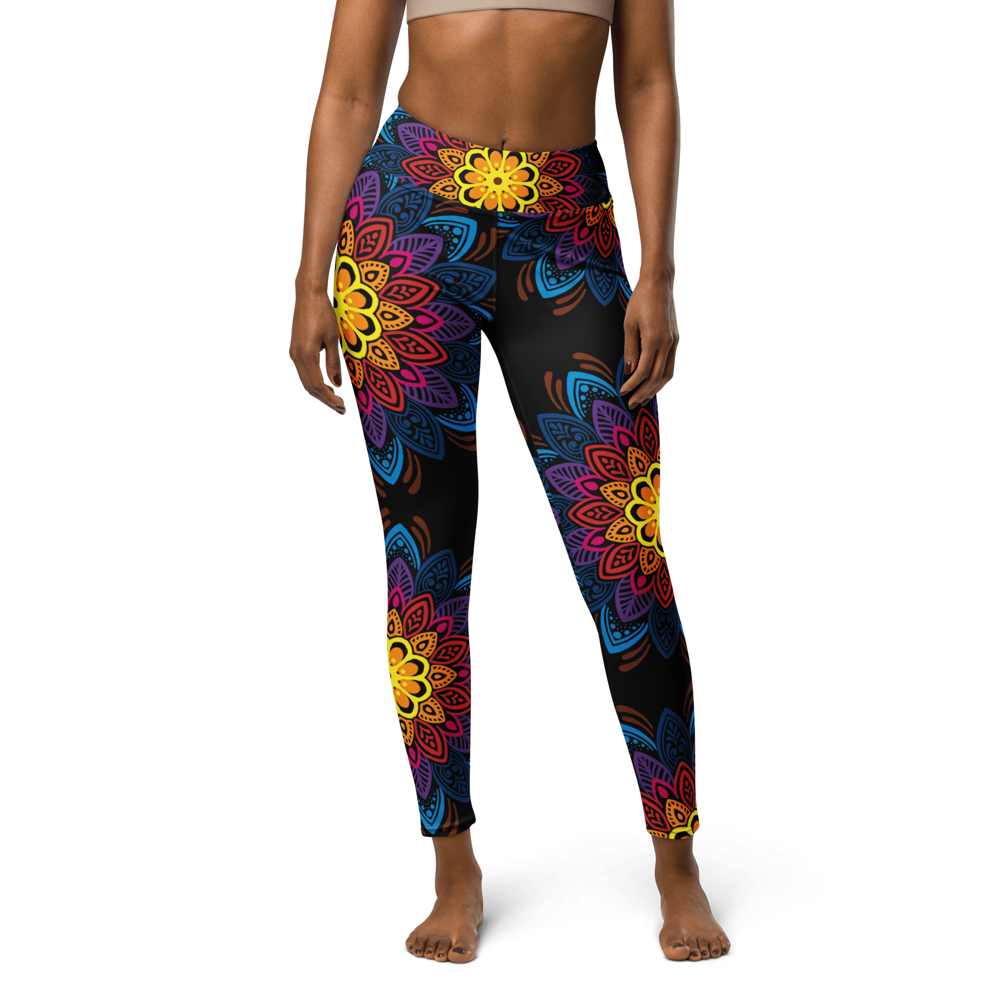 Mandala Burst High-Waist Yoga Leggings - Vibrant Floral Artistry image