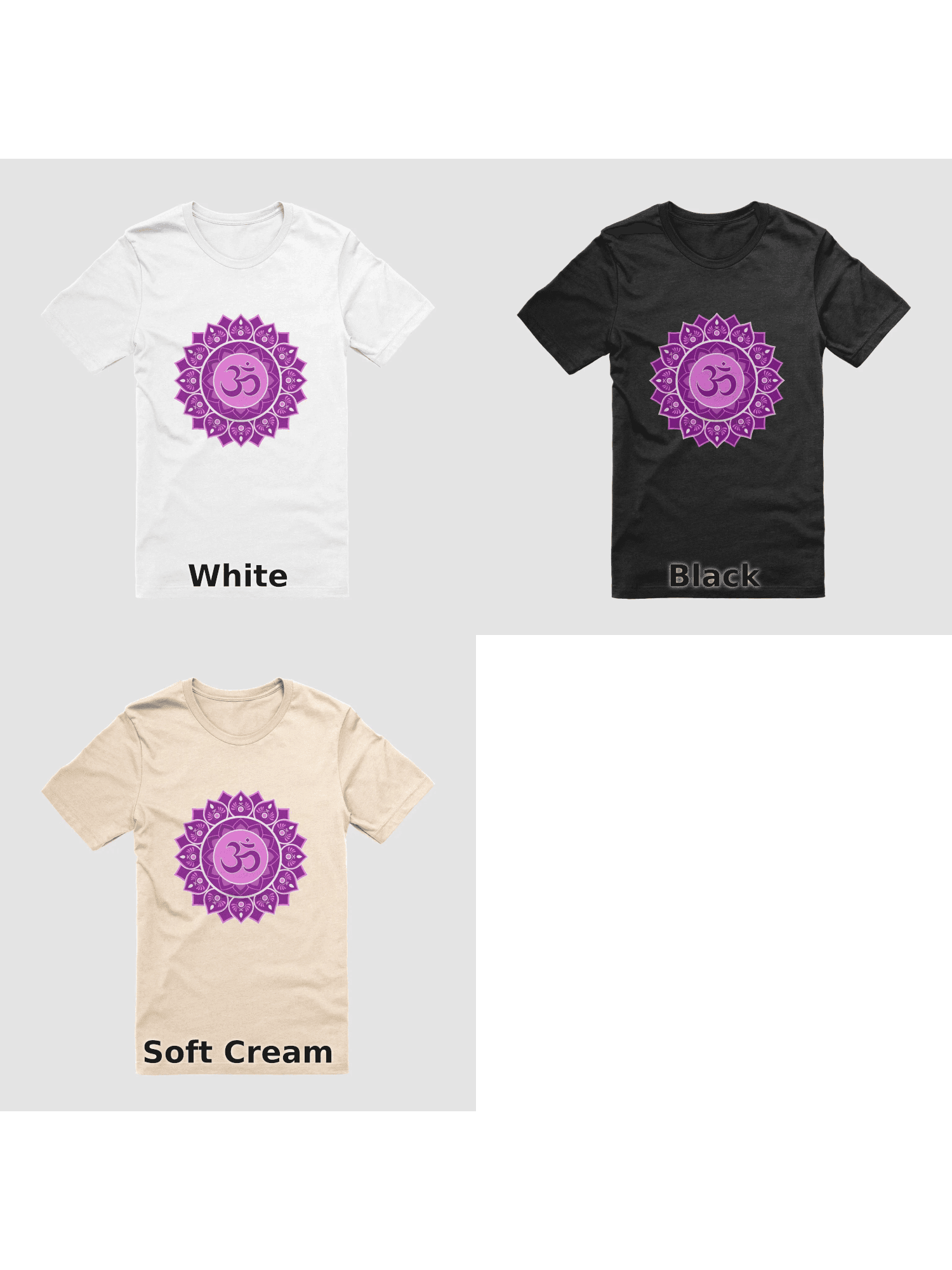 Variants for Om Mandala Meditation T-Shirt: White, Black, Soft Cream