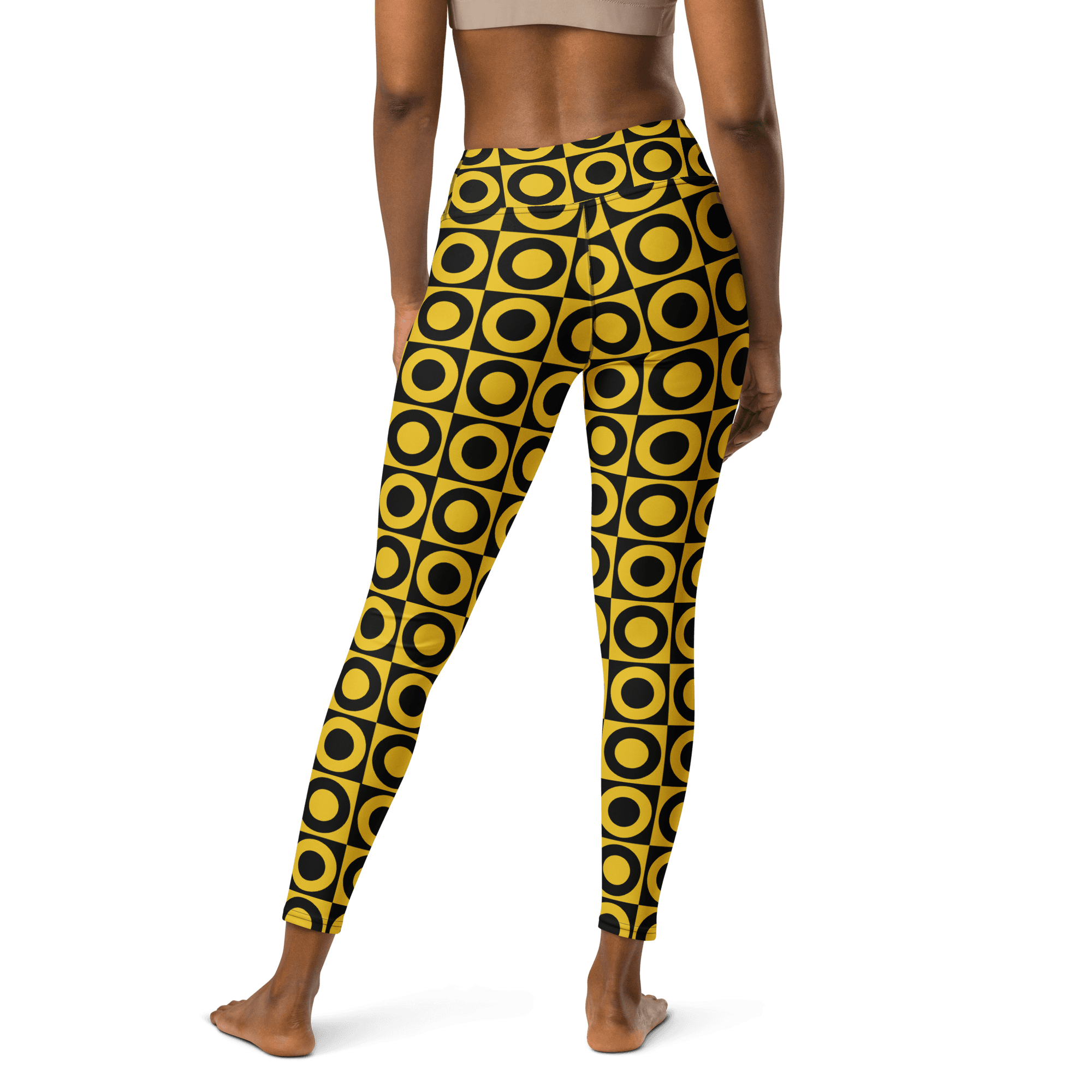 Retro Circles Leggings - Black and Yellow Geometric Pattern image