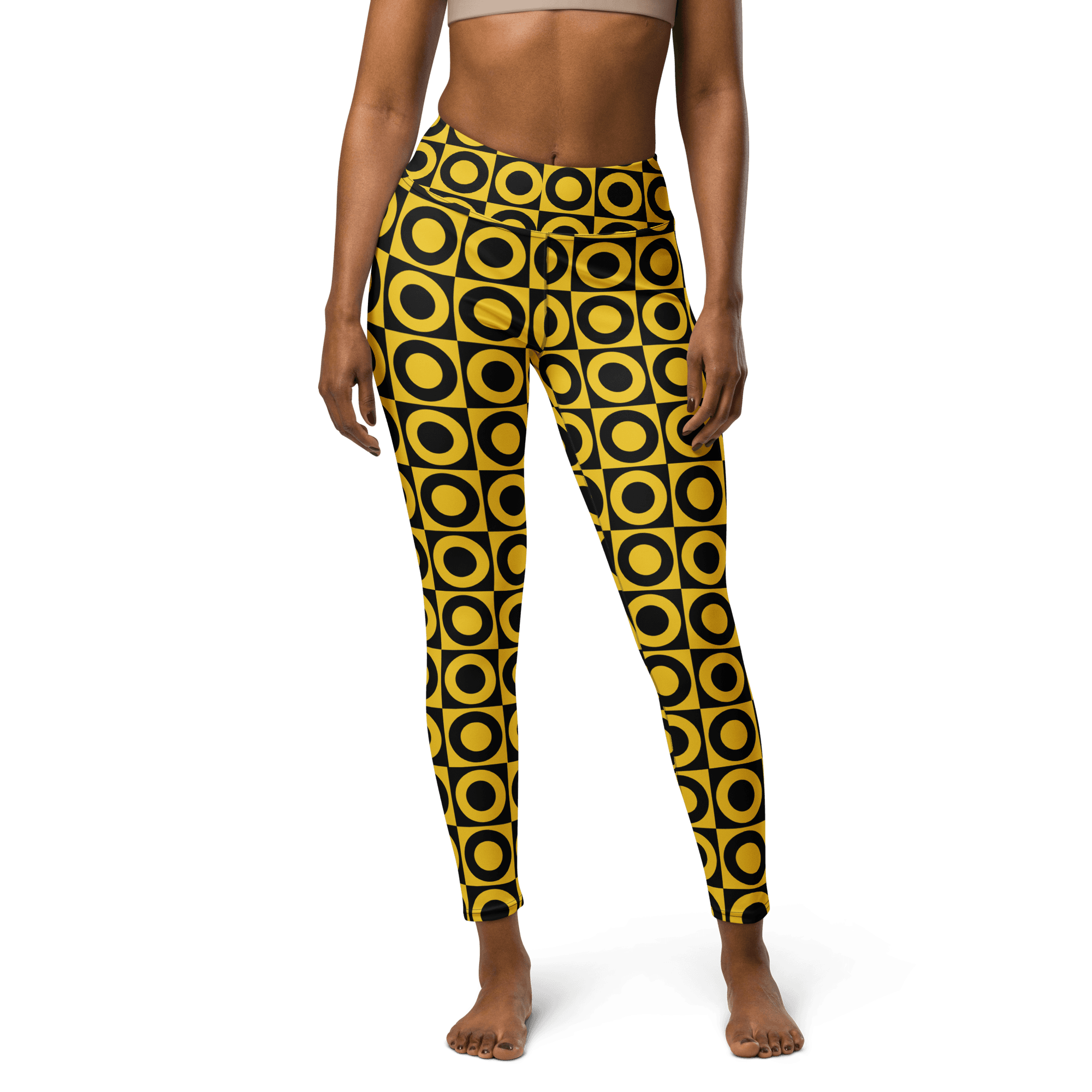 Retro Circles Leggings - Black and Yellow Geometric Pattern image