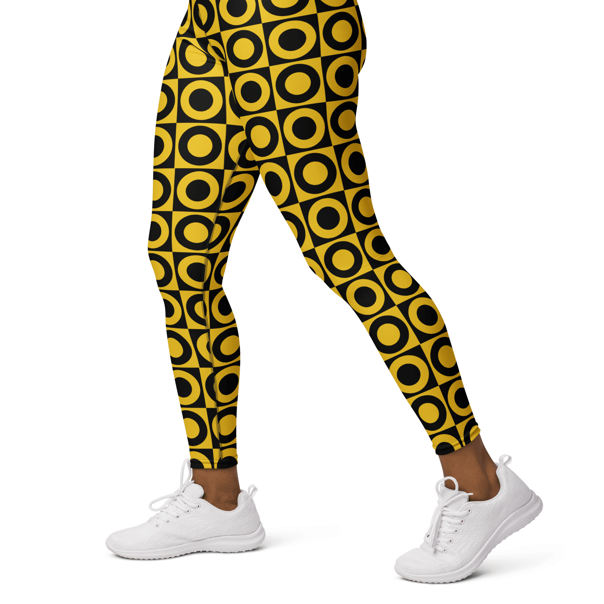 Retro Circles Leggings - Black and Yellow Geometric Pattern image