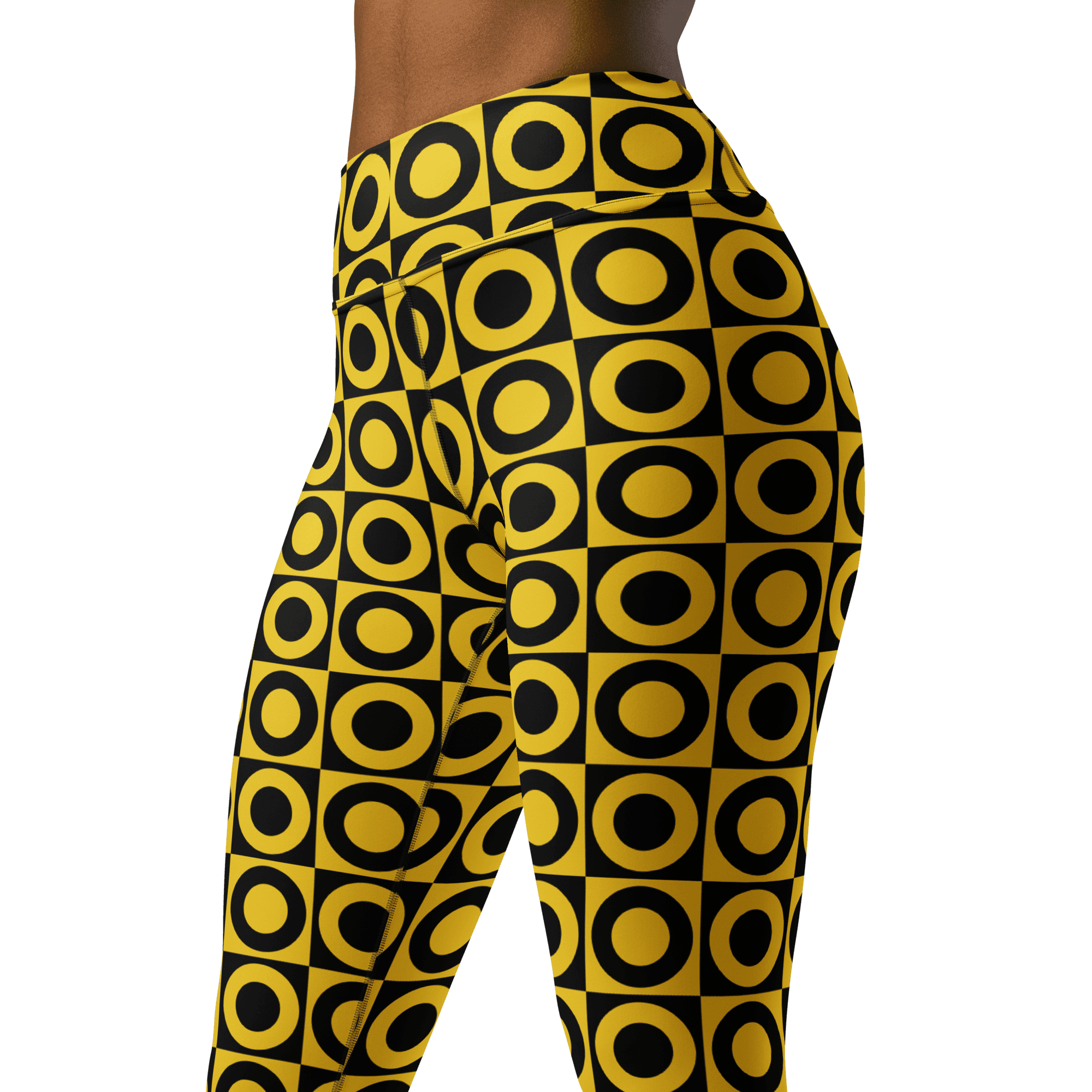 Retro Circles Leggings - Black and Yellow Geometric Pattern image