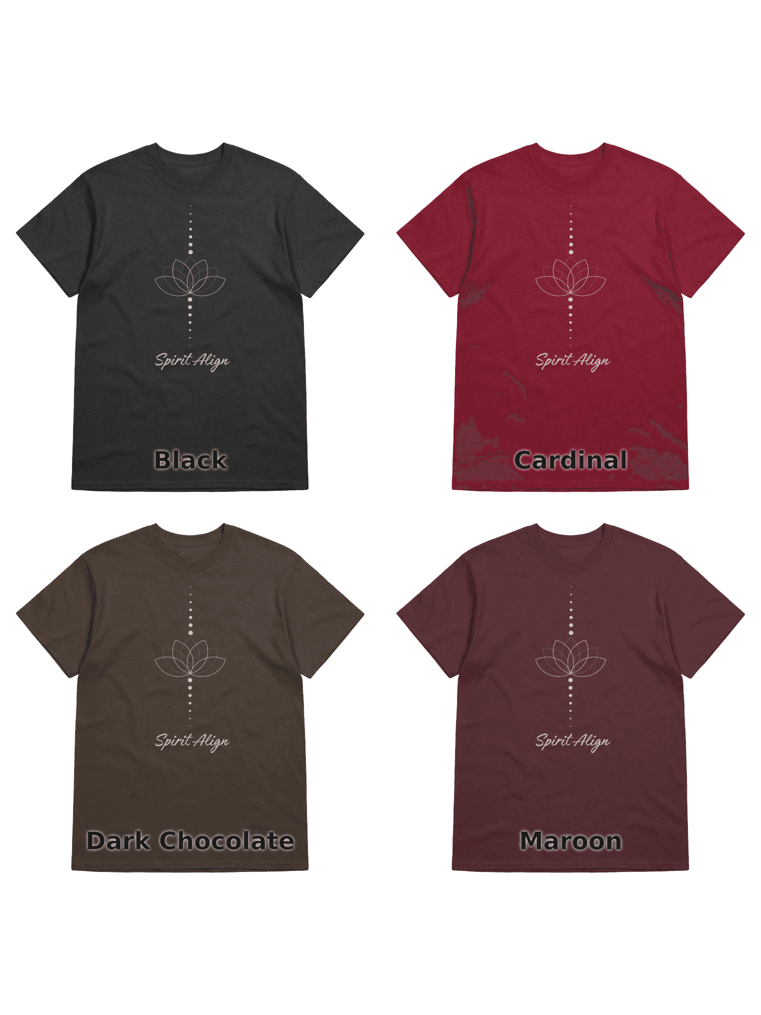 Variants for Spirit Align Lotus Tee: Black, Cardinal, Dark Chocolate, Maroon