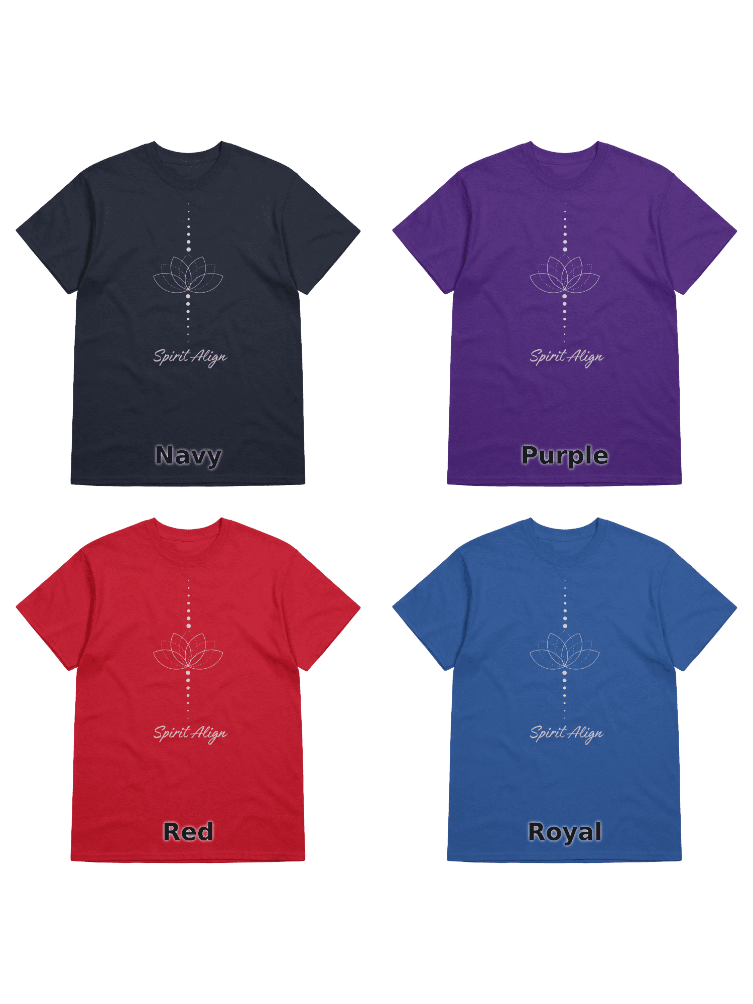 Variants for Spirit Align Lotus Tee: Navy, Purple, Red, Royal