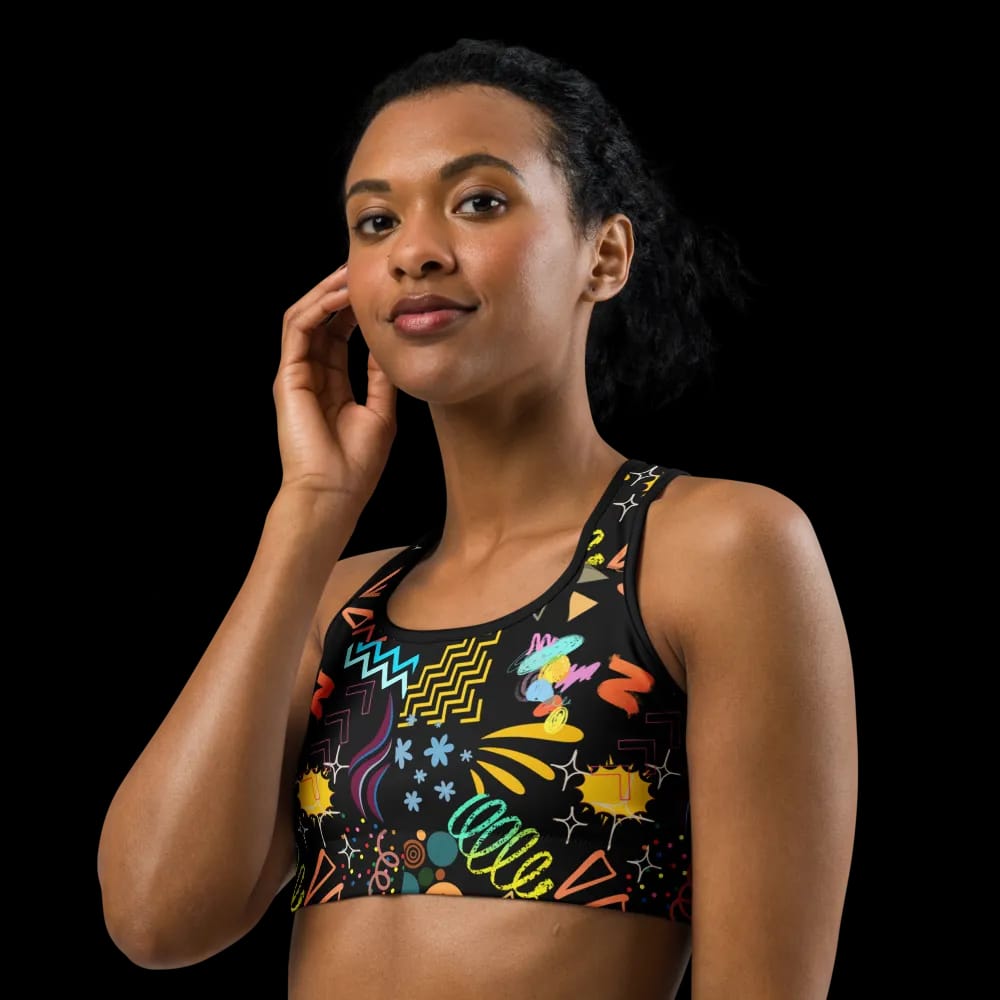 Vibrant Doodle Art Sports Bra image
