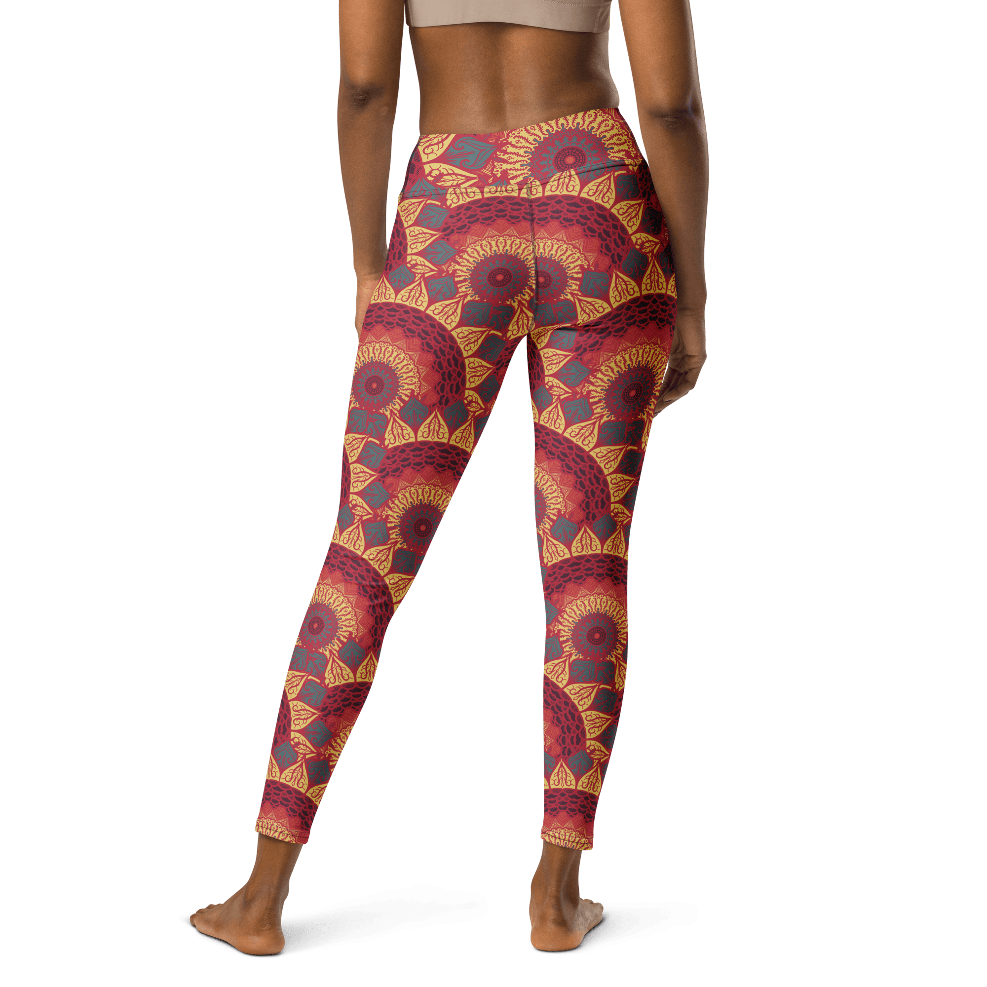 Vibrant Mandala Leggings - Red, Blue & Yellow Floral Design image