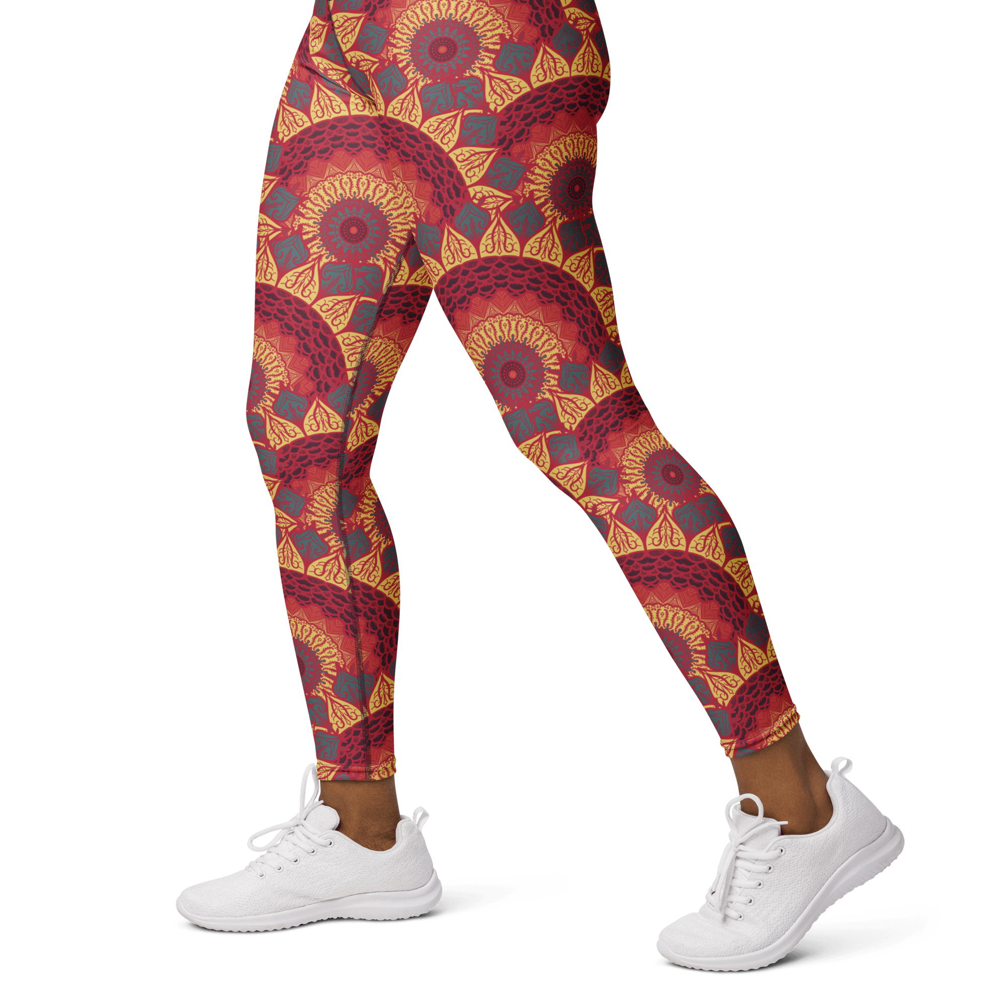 Vibrant Mandala Leggings - Red, Blue & Yellow Floral Design image